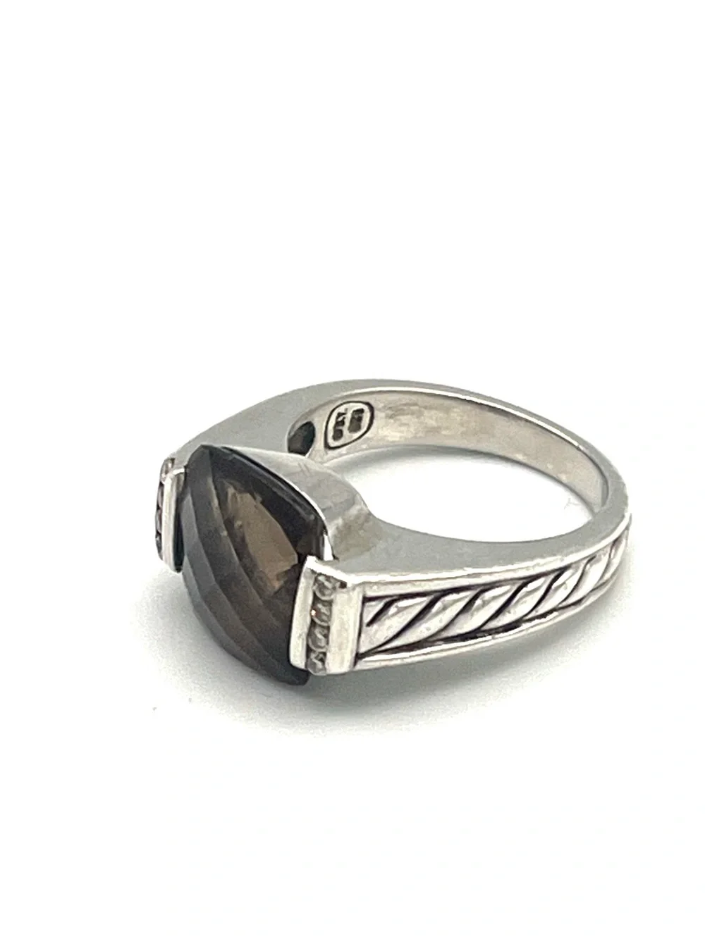 David Yurman Smoky Quartz Cushion-Cut with Diamond Sterling Silver Ring - size 6